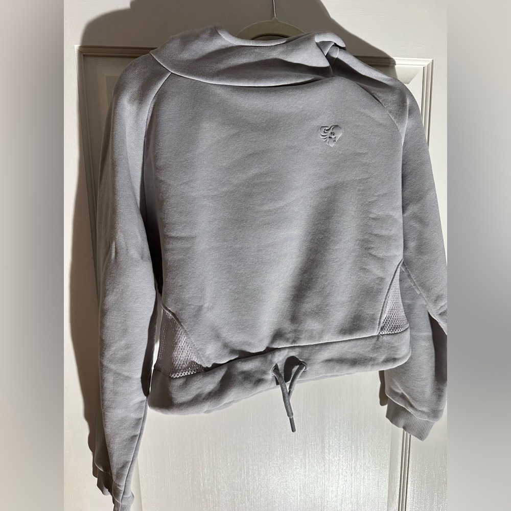 WOMEN’S BEST | MESH CROPPED HOODIE |. LIGHT GRAY | SM. - Picture 4 of 7